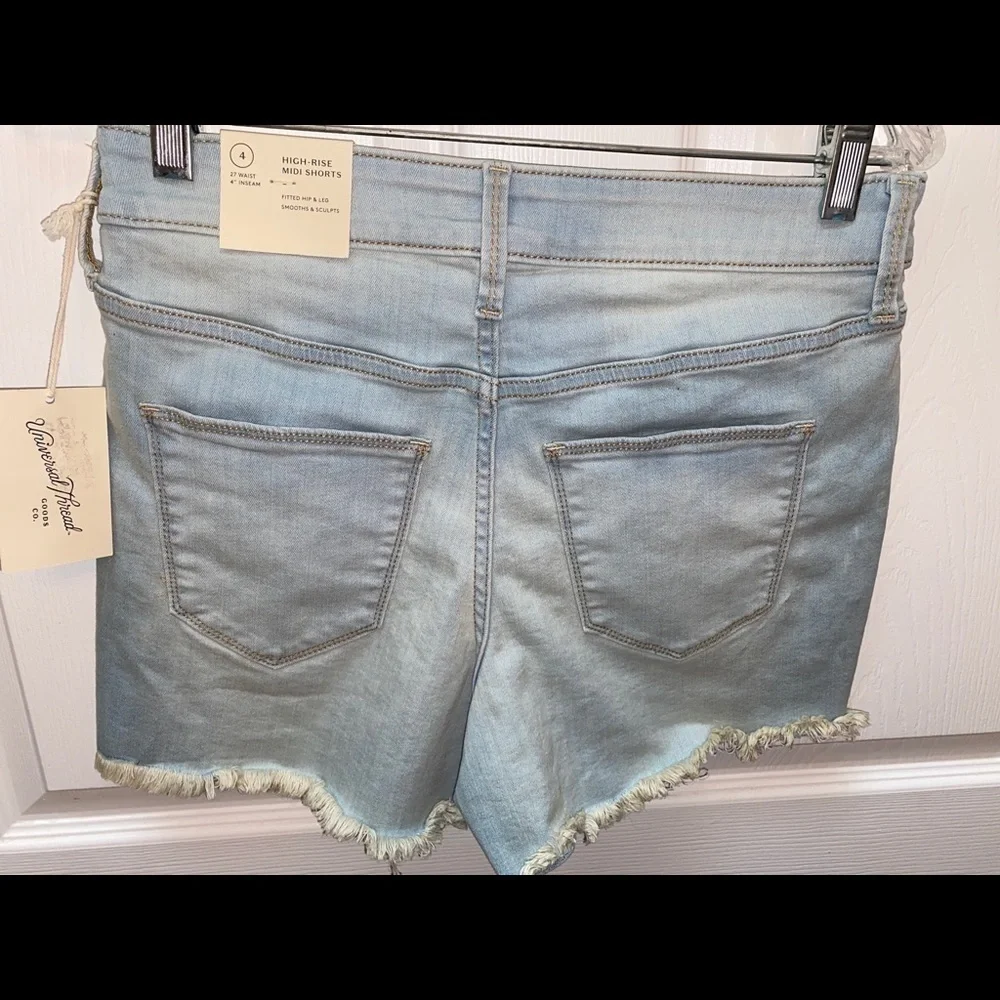 k UNIVERSAL THREAD casual solid blue short fringe button front denim shorts NWT